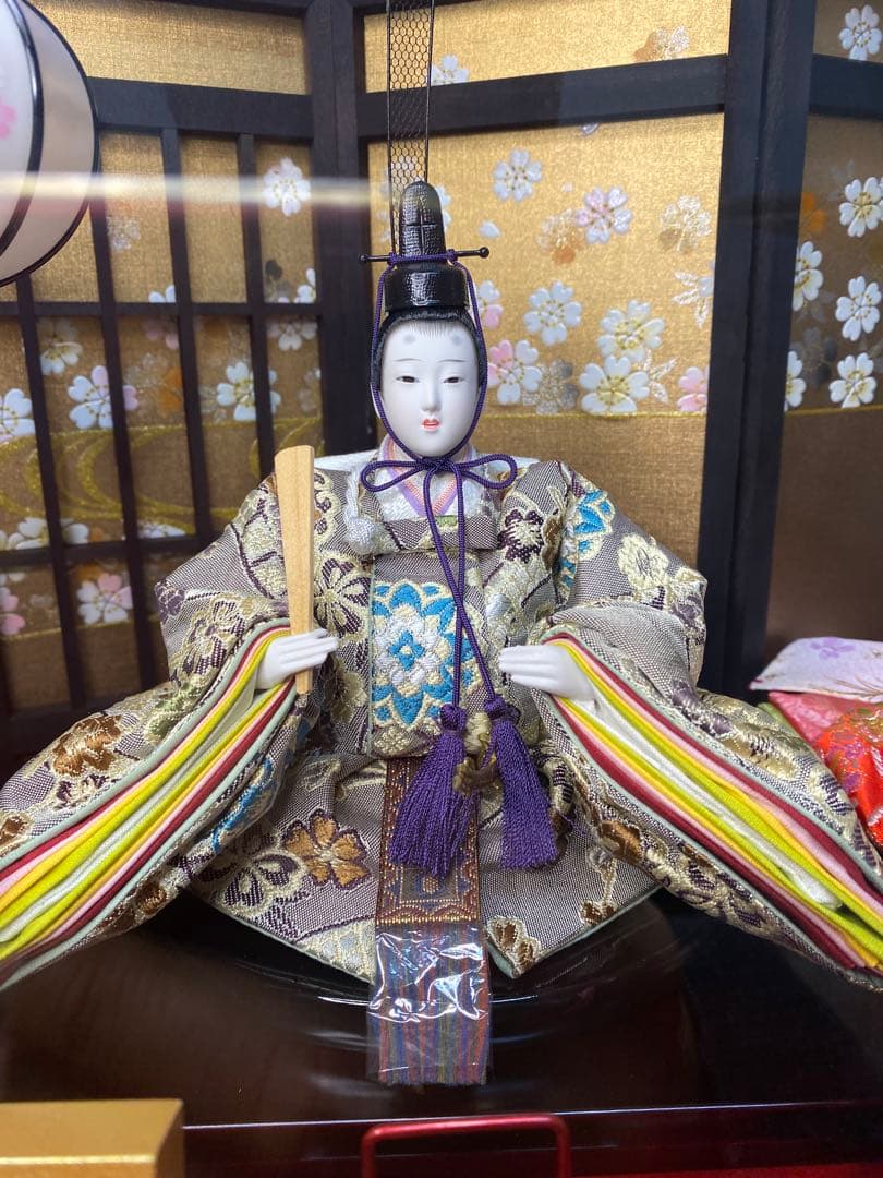 東京久月　雛人形屏風付ガラスケース親王飾り・間口約５７×奥行約３４×高さ約３９㎝