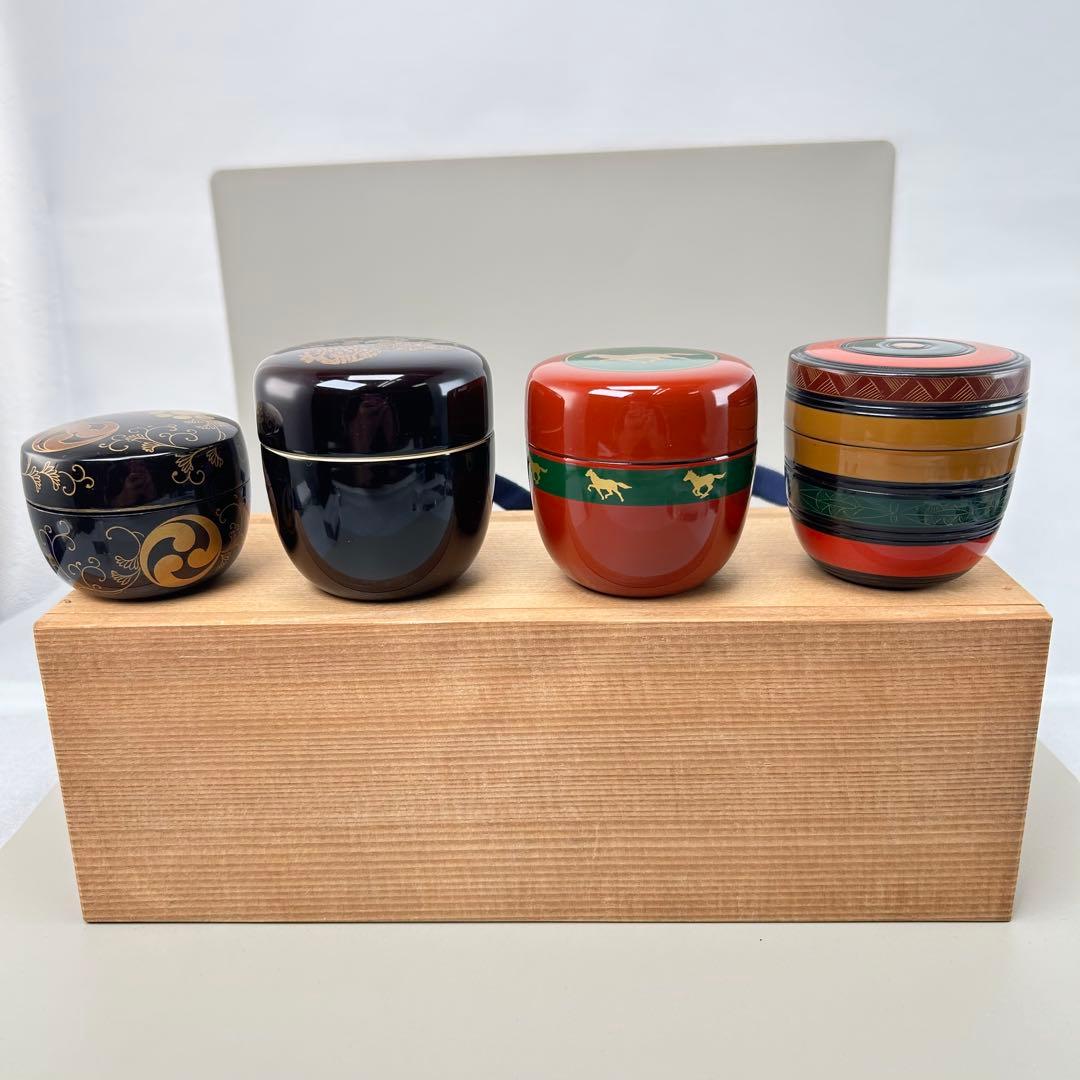 A052赤い漆塗りの棗 4個セット