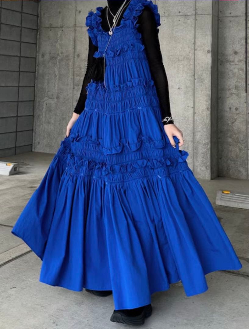 未使用 PERNA ギャザーキャミフリルワンピース 青 ブルー