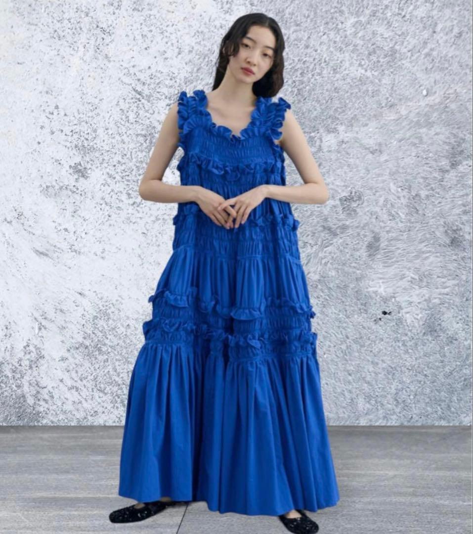 未使用 PERNA ギャザーキャミフリルワンピース 青 ブルー