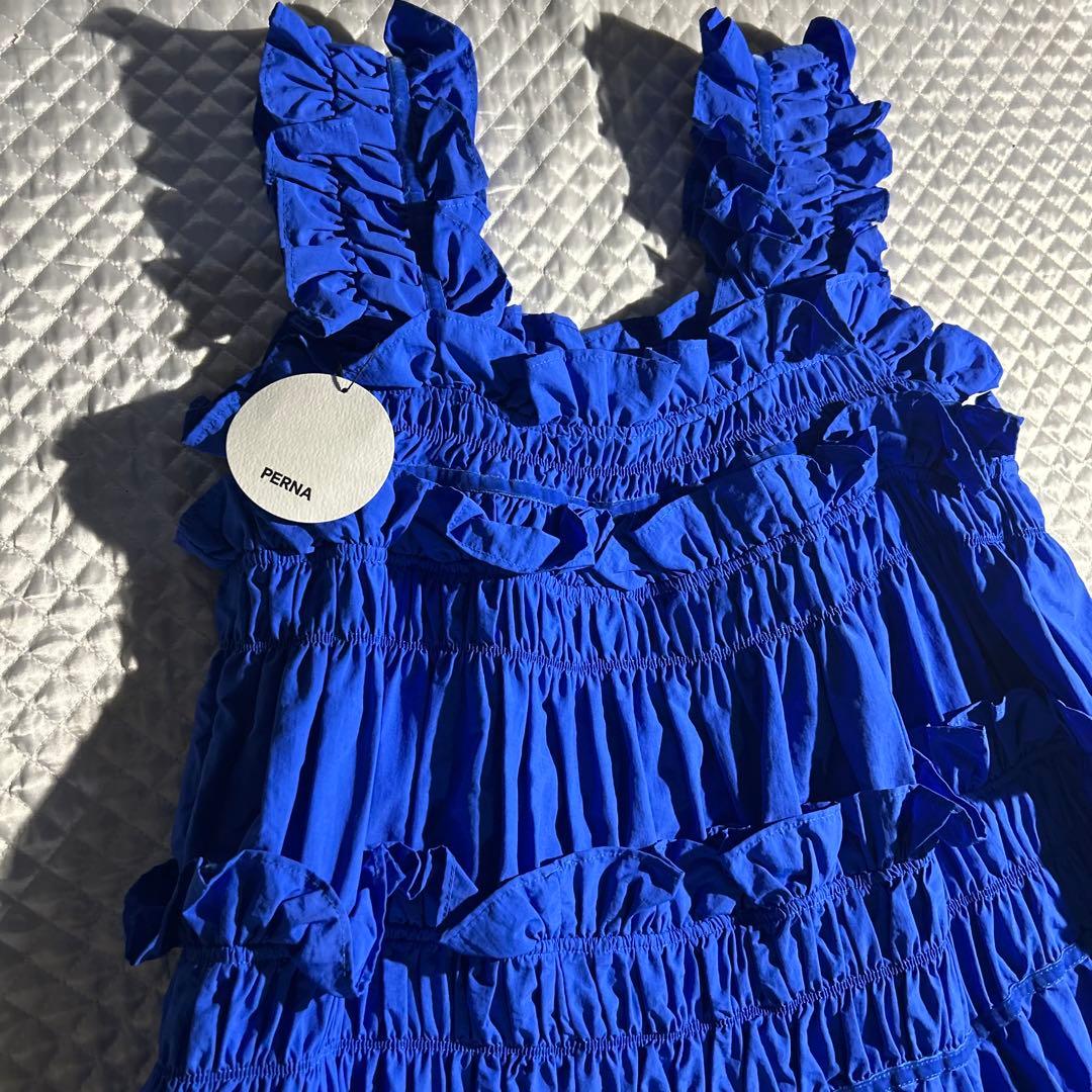 未使用 PERNA ギャザーキャミフリルワンピース 青 ブルー