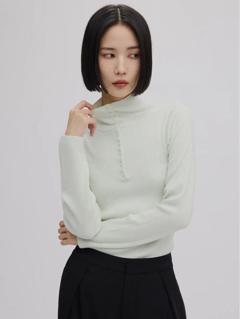 【正規品】AMERI UND HIGH NECK BUTTON KNIT TOP
