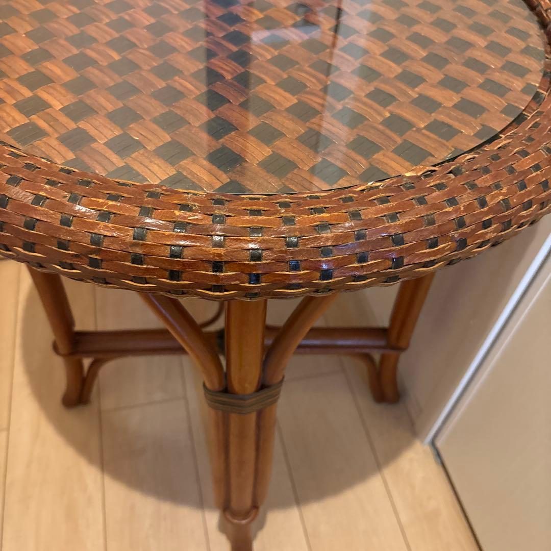 アンティーク　バリ家具　ガラステーブル　籐家具　ラタン　ヴィンテージ