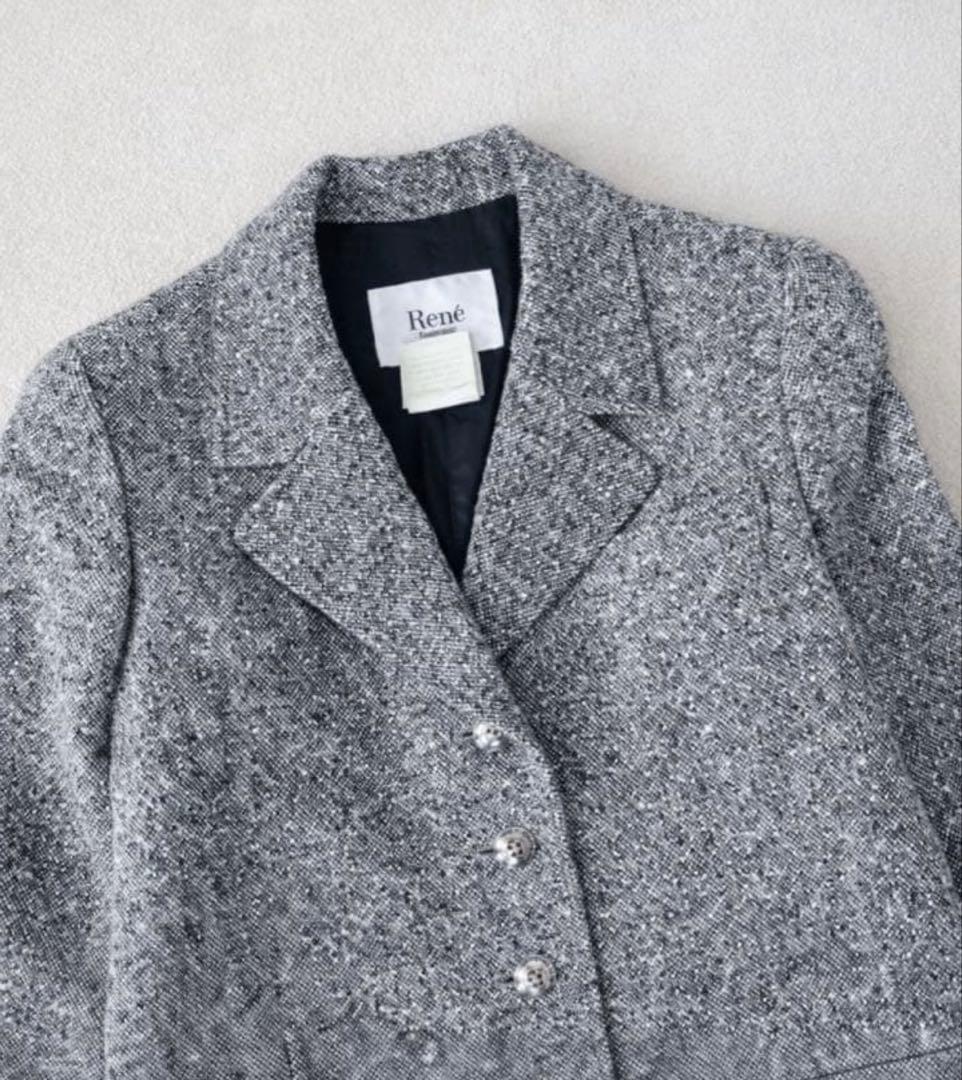 ルネ Rene TISSUE社製ツイードロングコートグレー 冬SIZE11L相当
