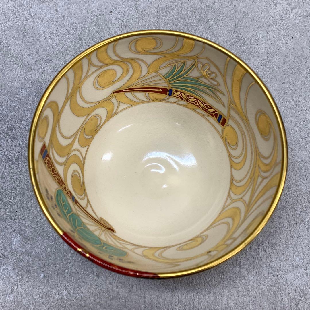 A-3 茶碗 平安紫雲 色絵扇面鶴文 木箱 橋本紫雲 茶道具 抹茶 和食器