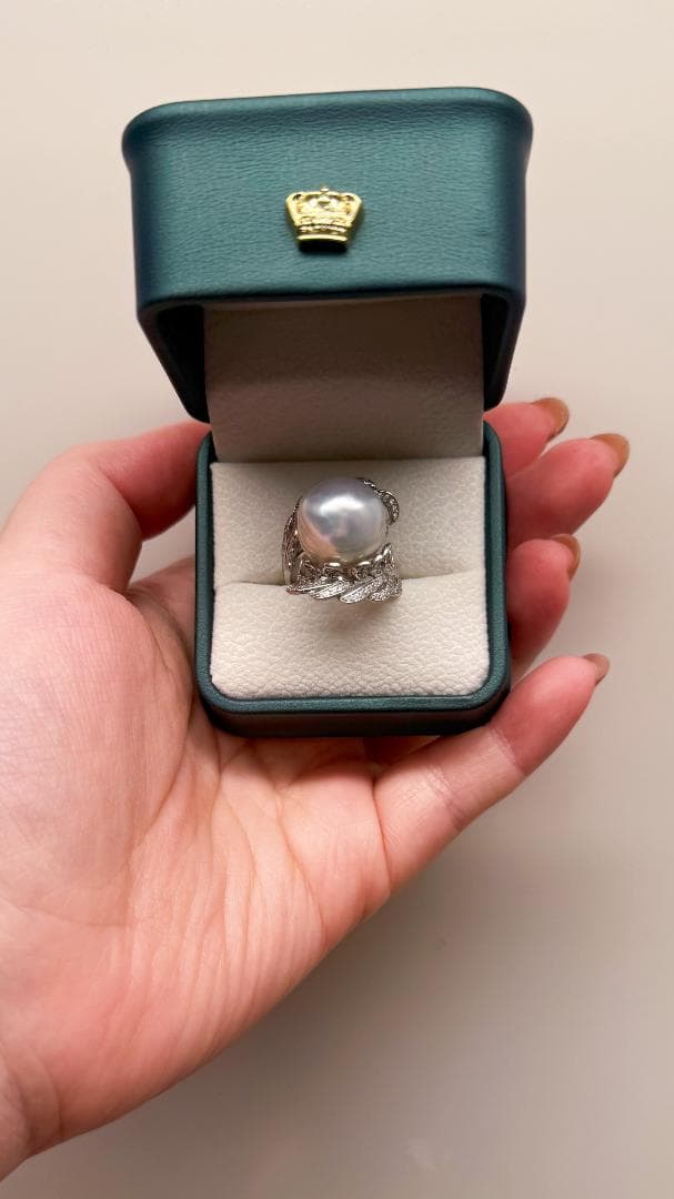 ✨超大玉15-16mm 南洋白蝶真珠 バロックパール 羽根デザイン 豪華リング✨