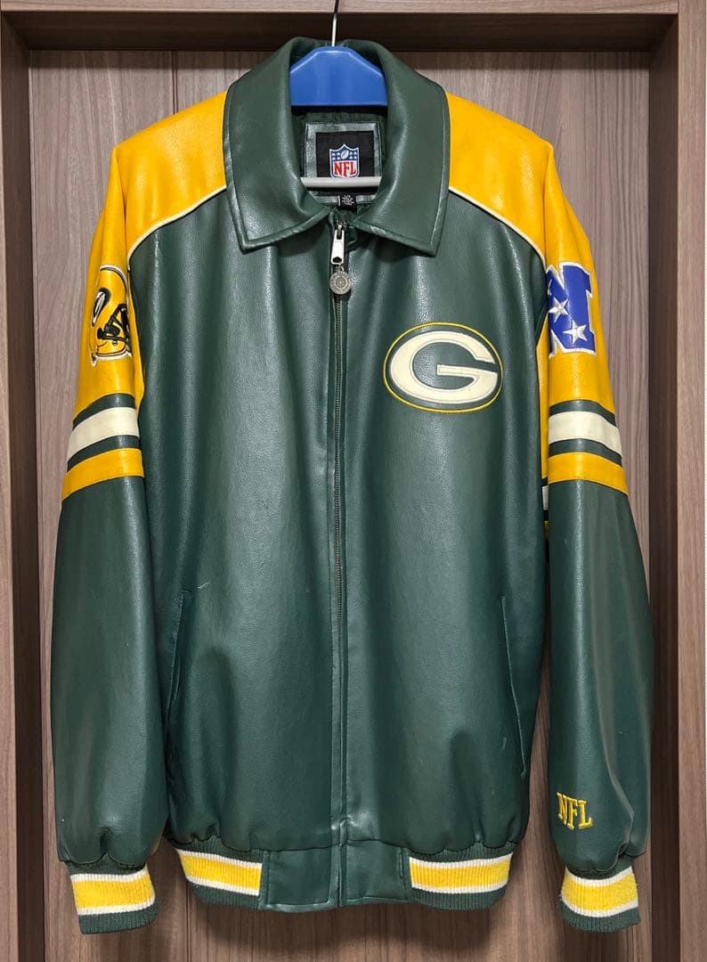 【超希少】NFL☆パッカーズ オールレザー 贅沢刺繍ロゴ　Lサイズ　ヴィンテージ