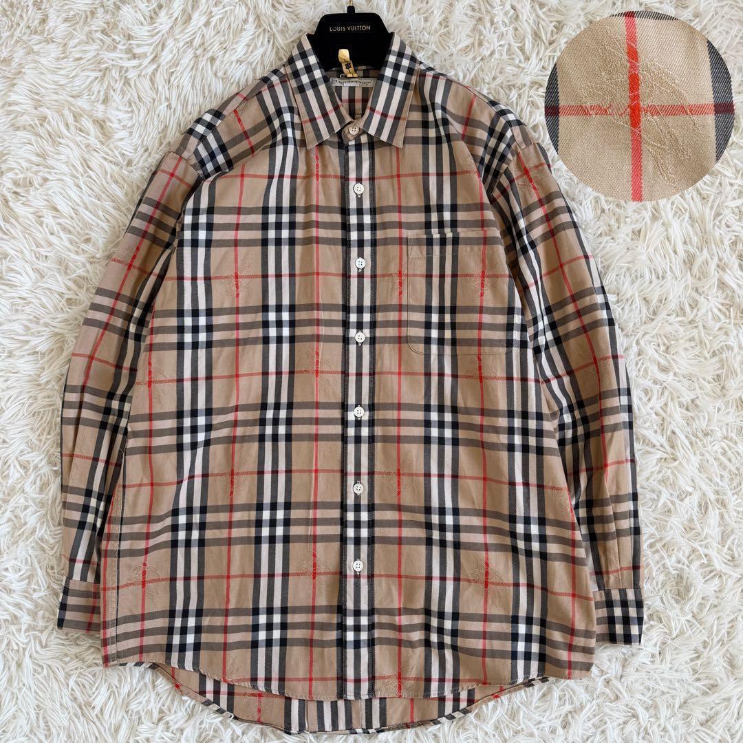 美品　バーバリーズ　シャツ　シャドーホース　ノバチェック　ベージュ　L相当