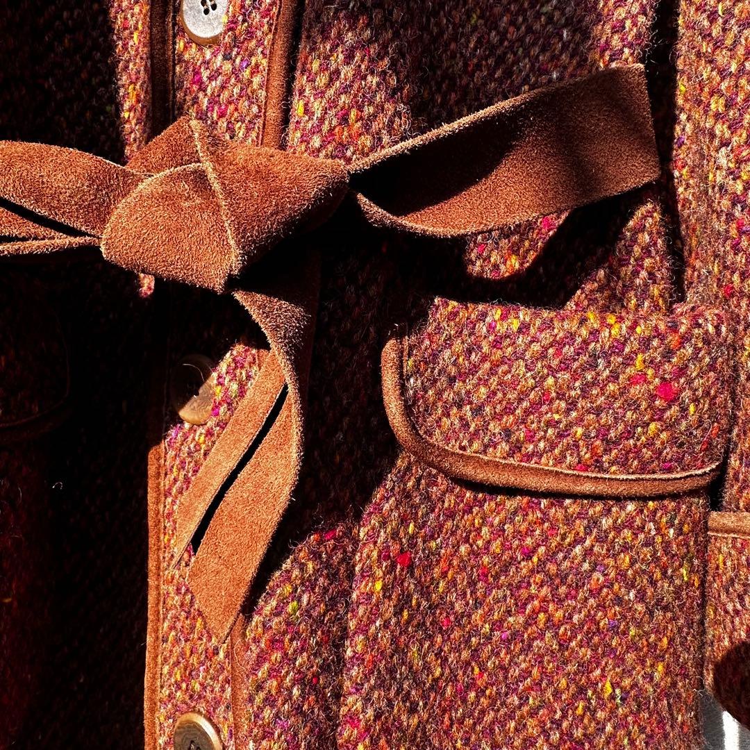 MAX MARAマックスマーラ38ツイードロングコート革パイピングベルト付美品