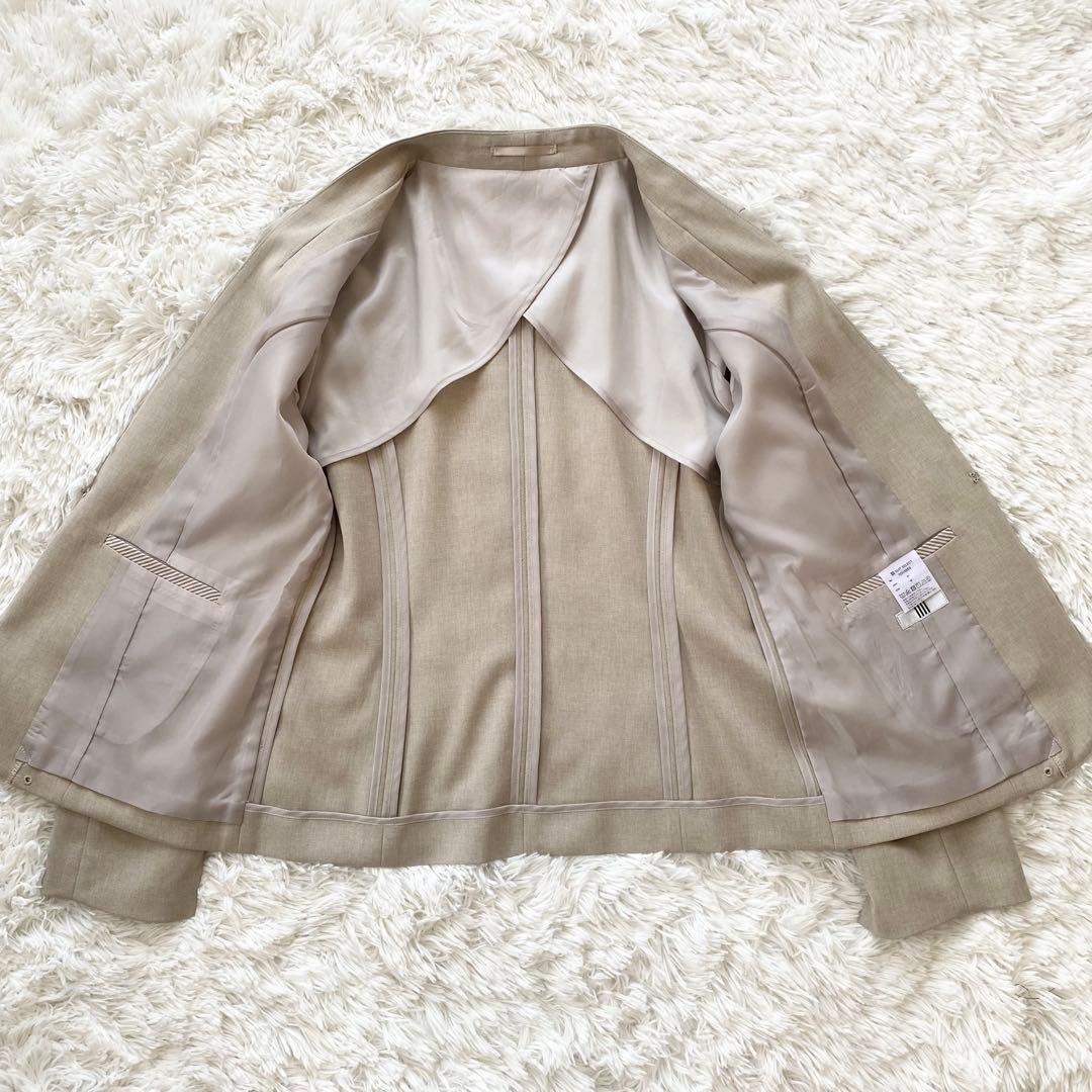 【美品】スーツセレクト 自宅で洗える セットアップ ノーカラー パンツ ベージュ