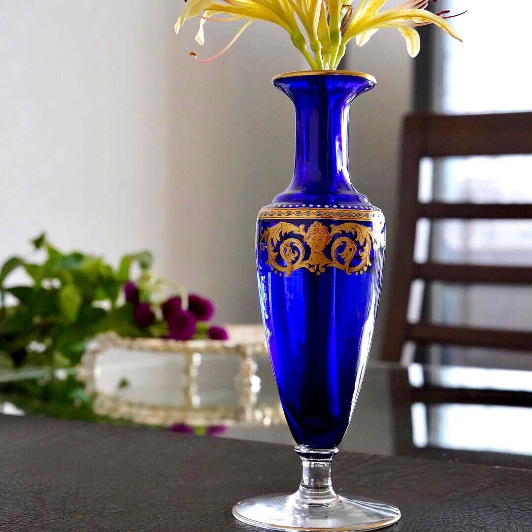 極希少★オールドバカラBACCARAT★24金彩＆エナメル彩装飾 花瓶★一輪挿し