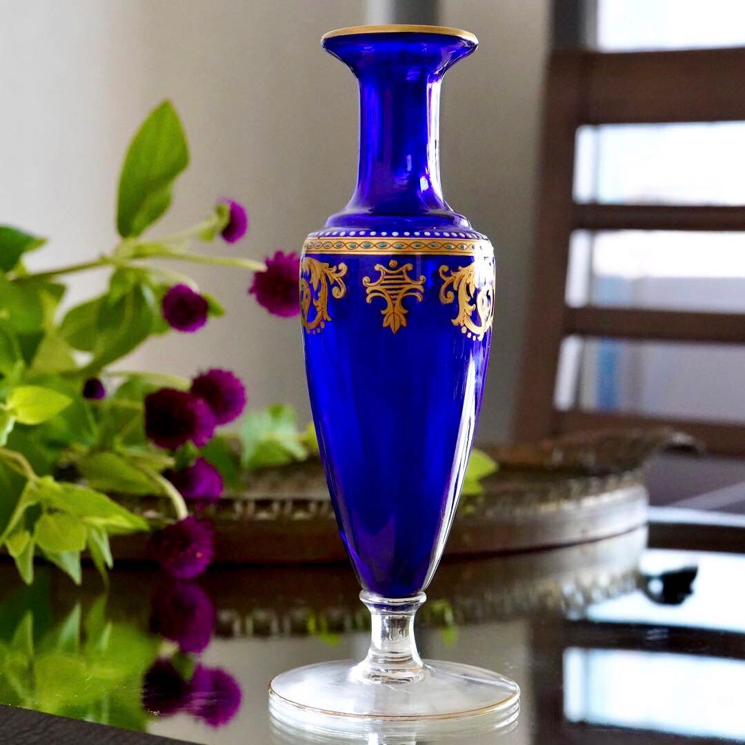 極希少★オールドバカラBACCARAT★24金彩＆エナメル彩装飾 花瓶★一輪挿し