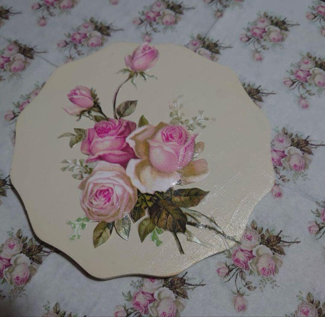バラの花 八角形 木製プレートデコパージュ作品