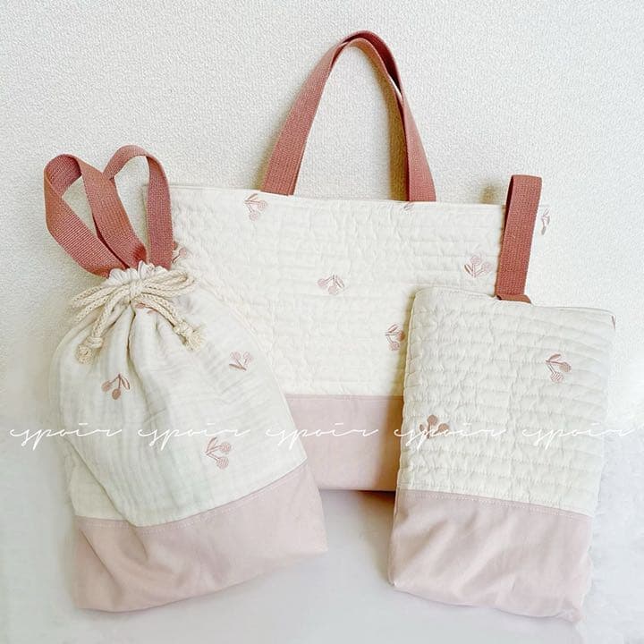 【送料無料】入園入学3点セット(さくらんぼ柄)ベージュ