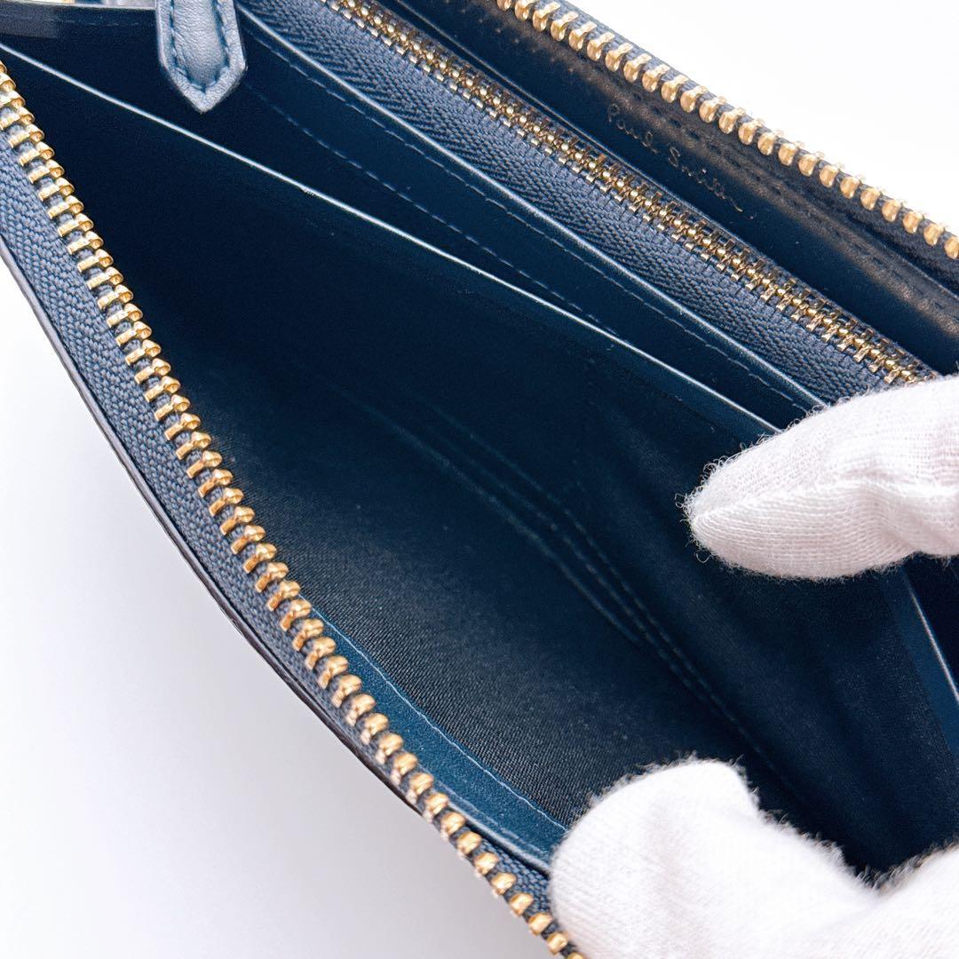 ポールスミス 長財布 ラウンドファスナー マルチストライプ ブラック 黒 レザー