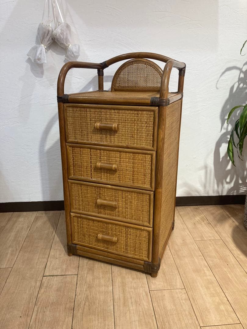 ラタン籐チェスト 家具 4段 タンス　レトロ アンティーク
