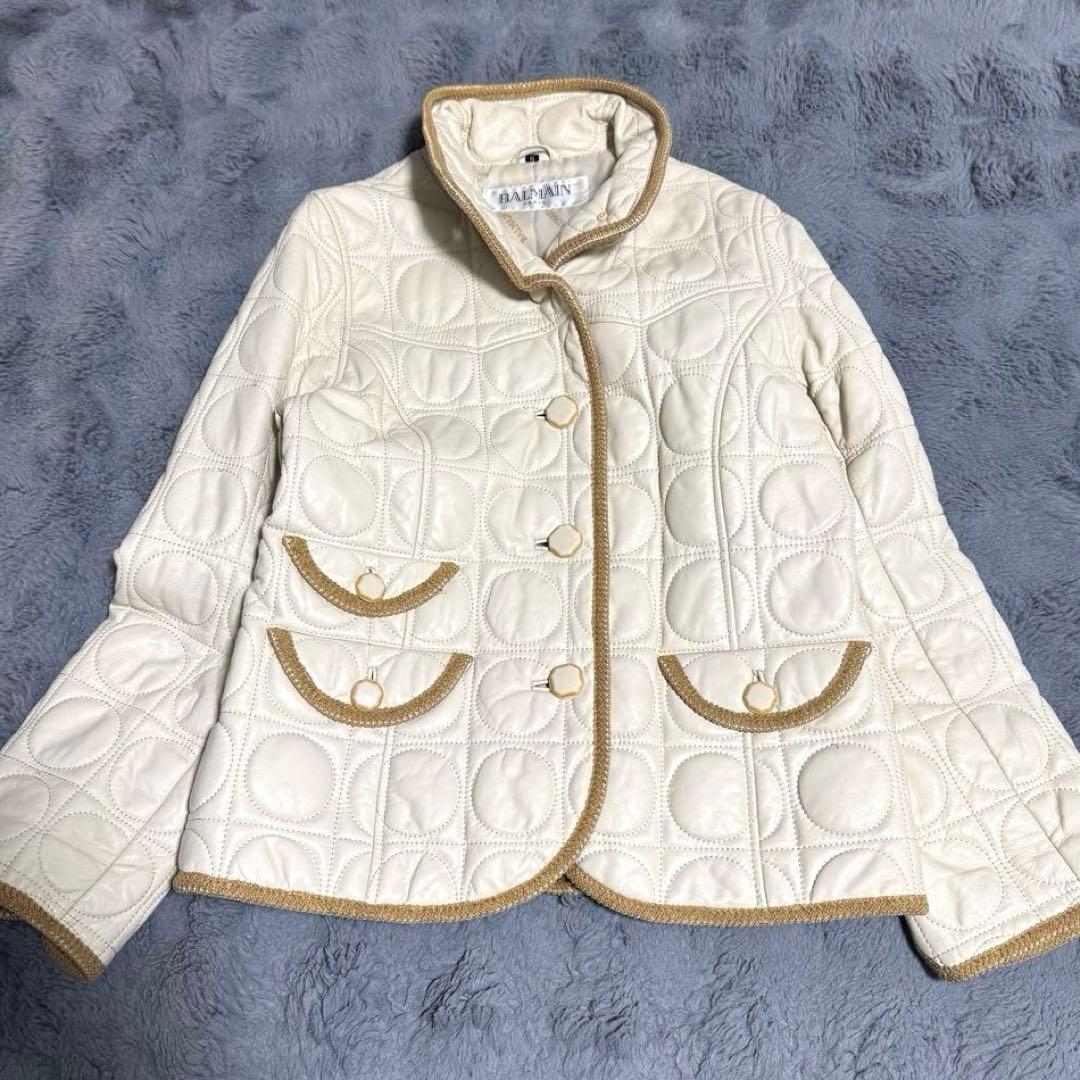 BALMAIN レザージャケット キルティングジャケット サイズ9 アイボリー