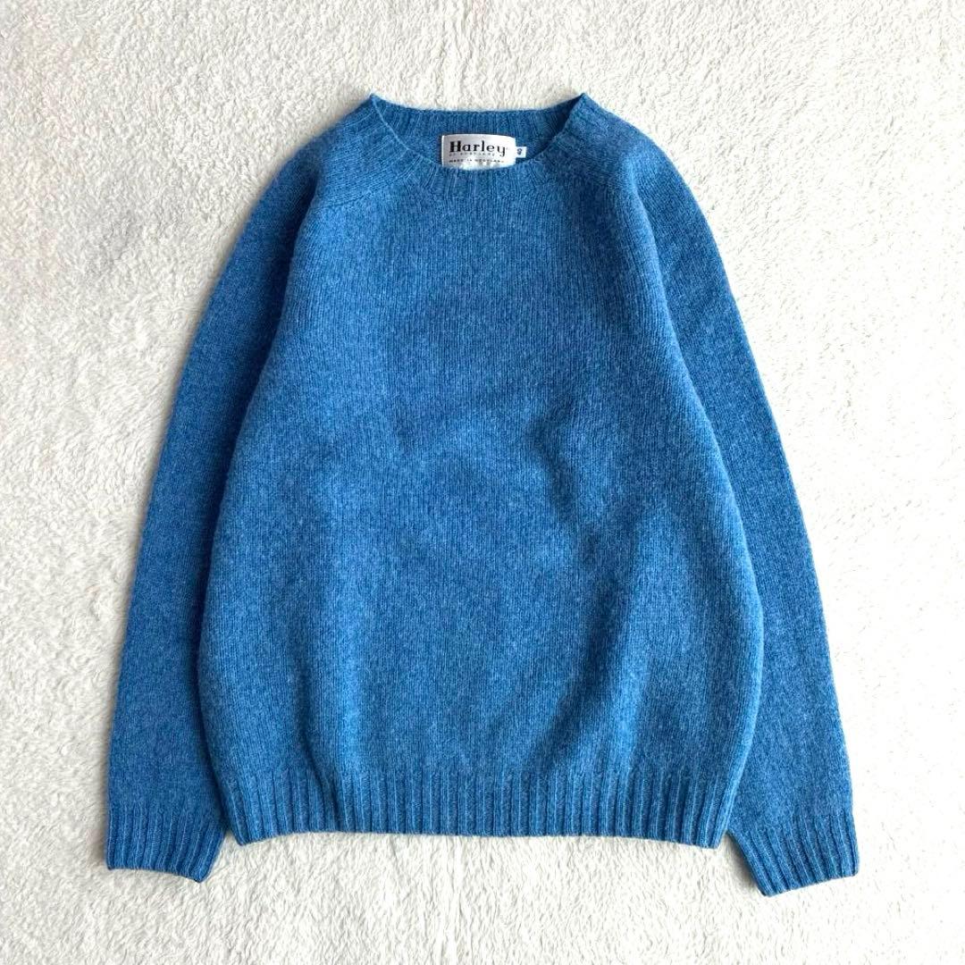 ハーレーオブスコットランド ウール クルーネックプルオーバー ニット 40 青