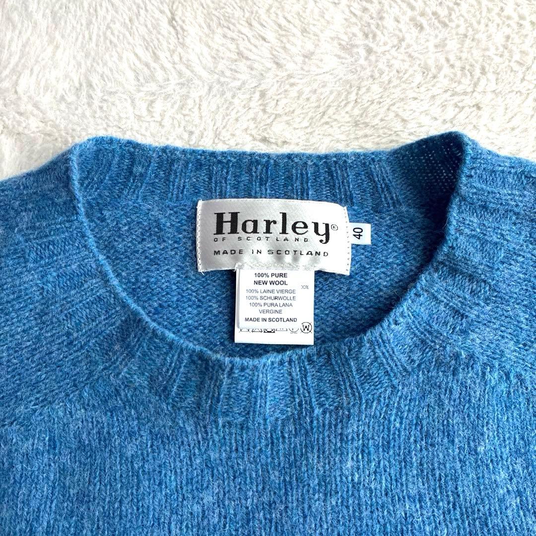 ハーレーオブスコットランド ウール クルーネックプルオーバー ニット 40 青