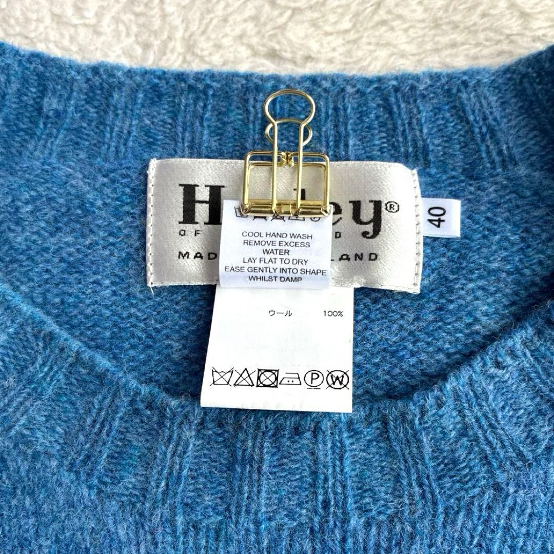 ハーレーオブスコットランド ウール クルーネックプルオーバー ニット 40 青