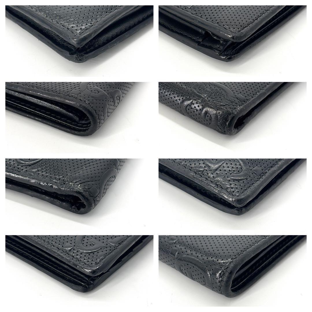 極美✨付属完備✨GUCCI 二つ折り財布 シマ柄 レザー PVC ブラック 現行