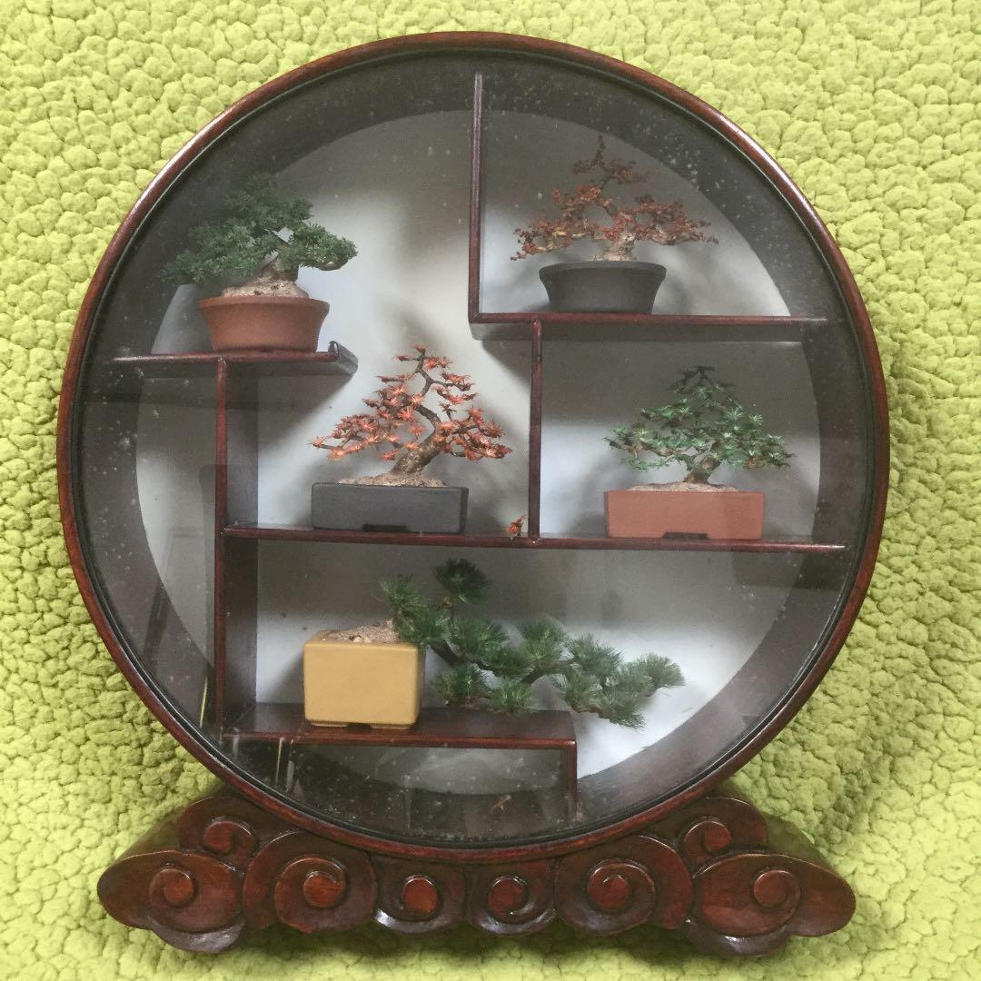 唐木 盆栽の造花の飾りオブジェ、中国風