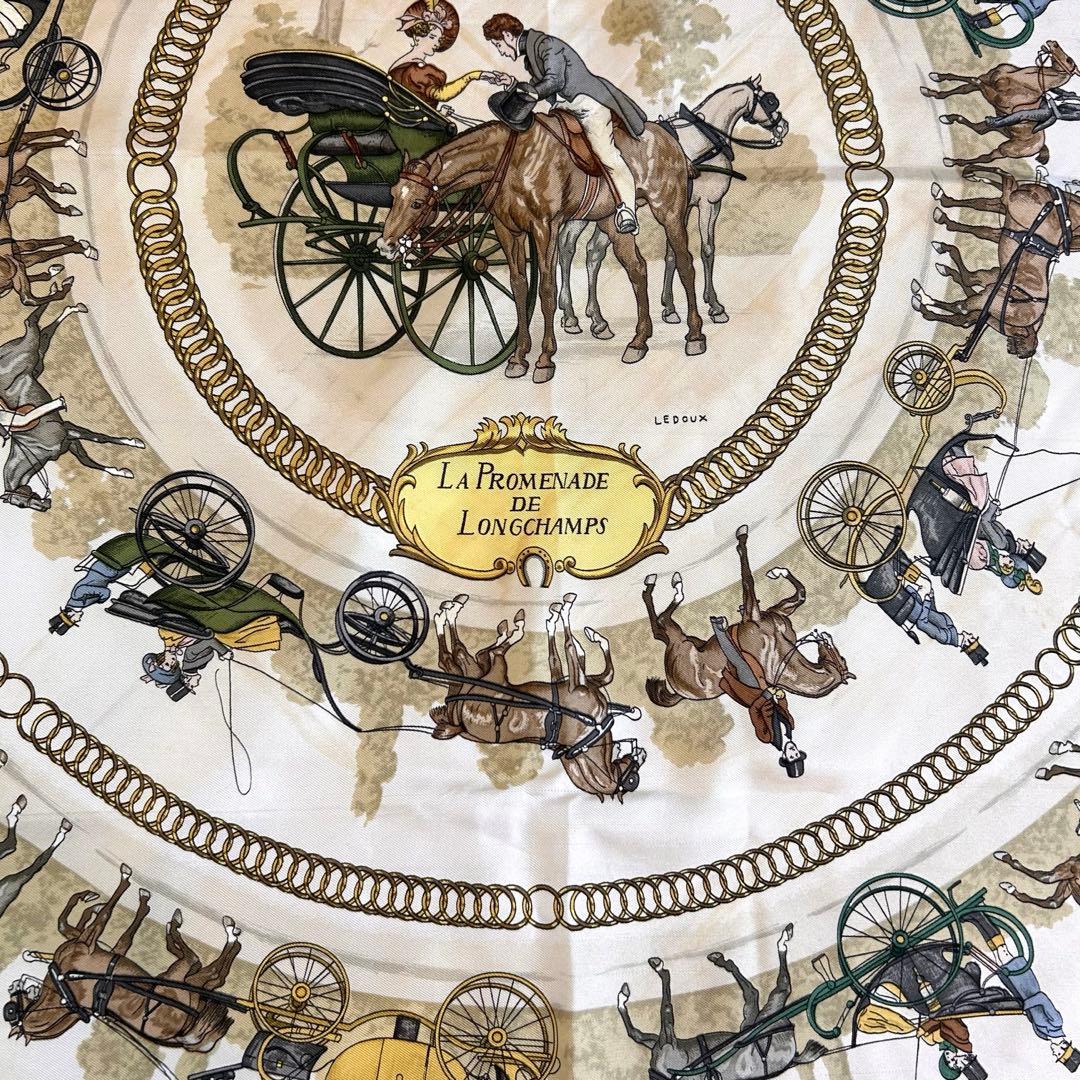 【HERMES】エルメス シルクスカーフ カレ90 ロングシャンの散歩 ブルー