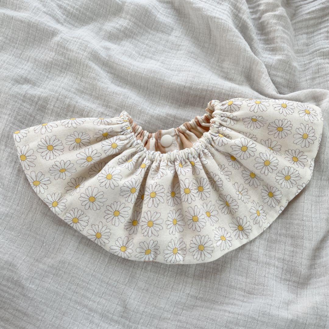 ★マーガレット×カフェオレストライプ★ ハンドメイド　リバーシブル　スタイ