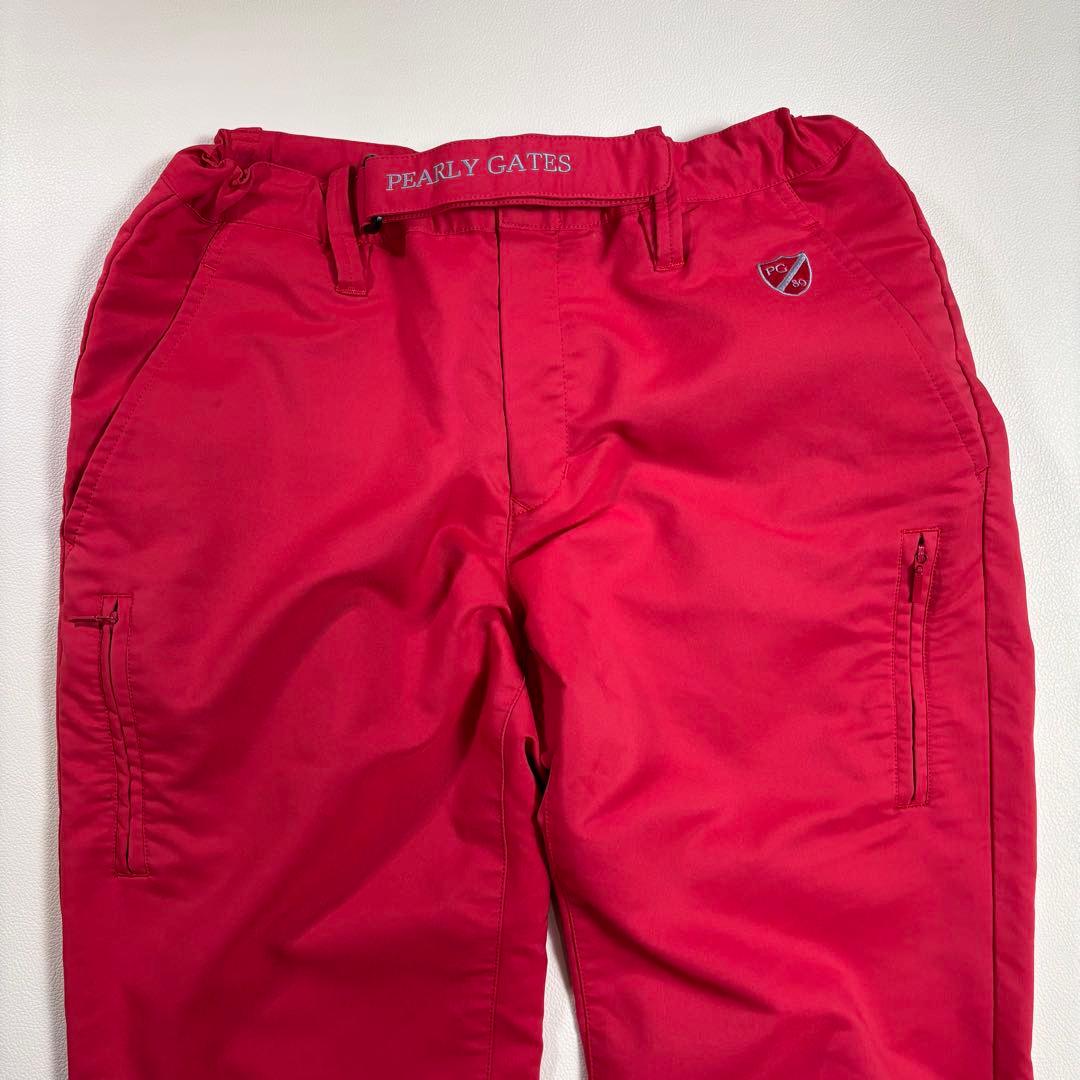 PEARLY GATES ロゴ刺繍 ゴルフパンツ 赤 5 裾ドローコード