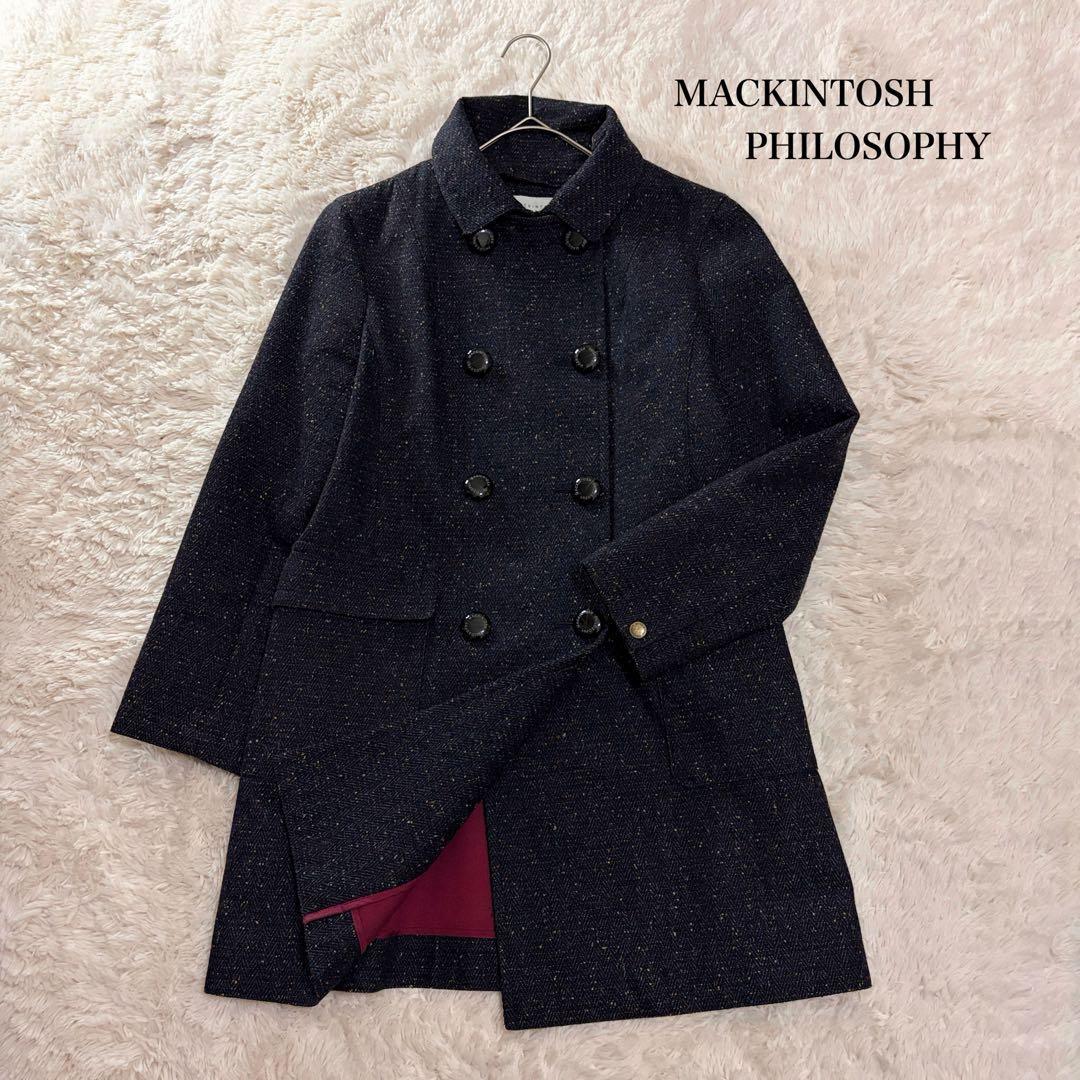 マッキントッシュフィロソフィー ネップツイード ダブルコート ネイビー 2way