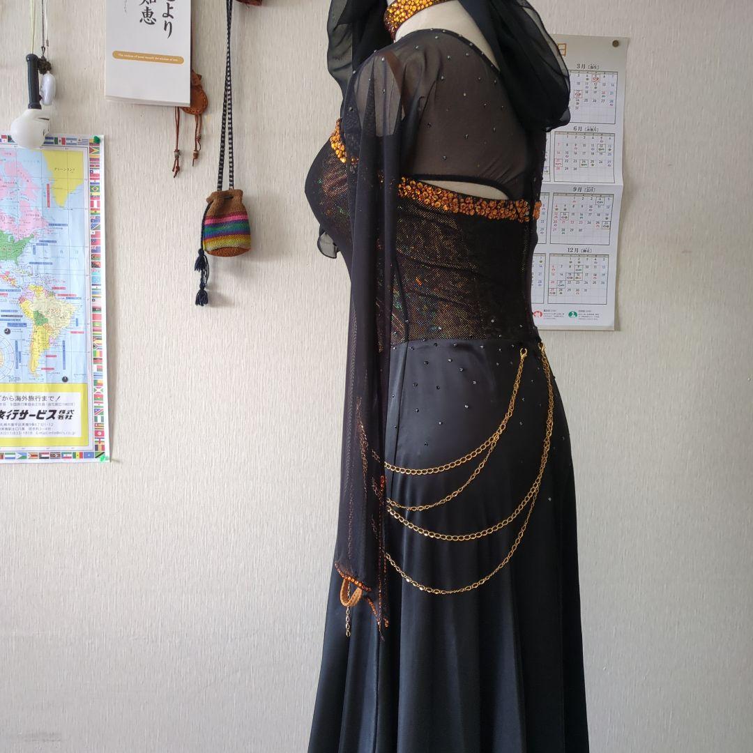 ma品 タカダンス 社交ダンス用黒ドレス 長袖 スパンコール&チョーカー付
