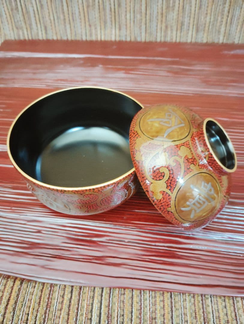 五島屋　漆器の椀 五個セット 赤と金