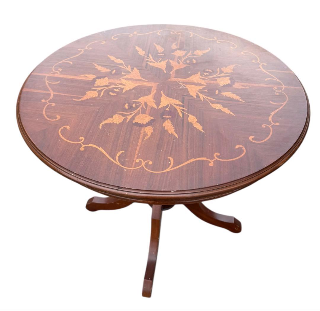 高級 イタリアアンティーク家具 象嵌細工 ダイニングテーブル80cm猫脚
