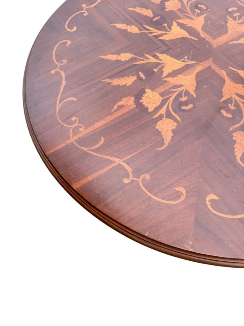 高級 イタリアアンティーク家具 象嵌細工 ダイニングテーブル80cm猫脚