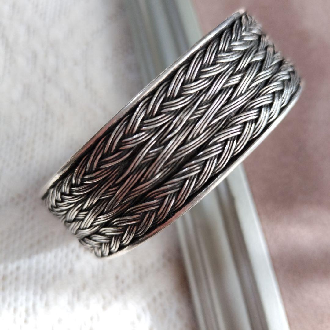 銀細工工芸品バングル、ヴィンテージ、シルバー925ブレスレット、約46.6g