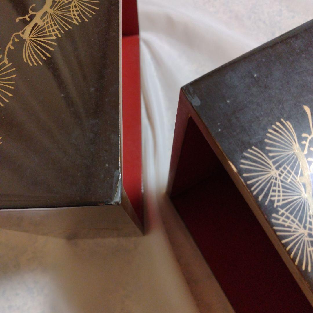 重箱5段 木製 漆器 松に鶴 翁と嫗 変え蓋付 木箱付 金彩 蒔絵 【送料込】