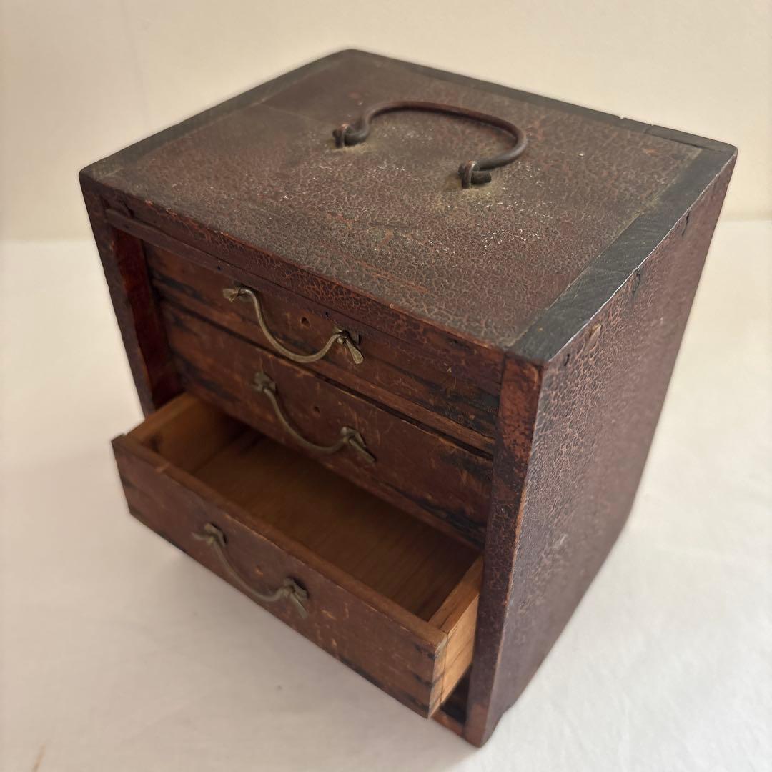 昭和レトロ 木製小引き出し 4段 持ち手付き 古道具 裁縫箱風 ヴィンテージ