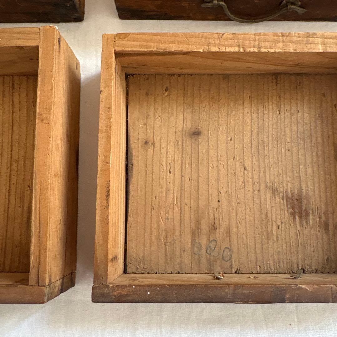 昭和レトロ 木製小引き出し 4段 持ち手付き 古道具 裁縫箱風 ヴィンテージ