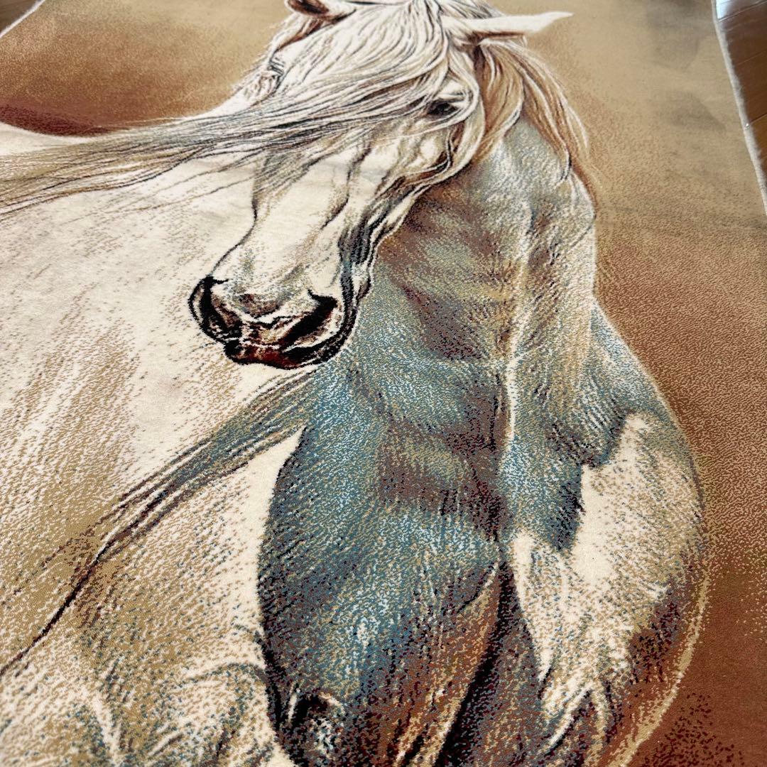 【新品未使用】絵画風絨毯　ペルシャ産　イラン　絨毯　ラグ　カーペット　馬　白馬