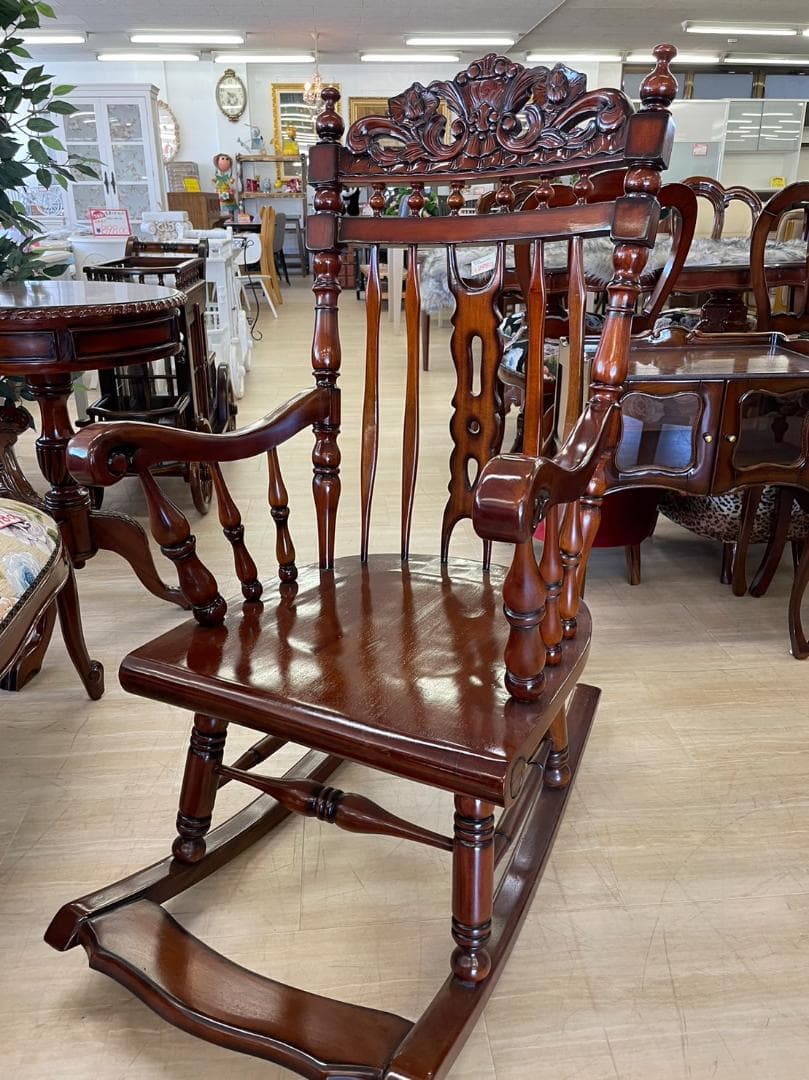 マホガニー　ロッキングチェア　無垢材　天然木　揺れるイス　揺れる椅子　木製