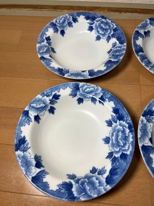 618 深川製磁　藍牡丹　深皿　4客　未使用
