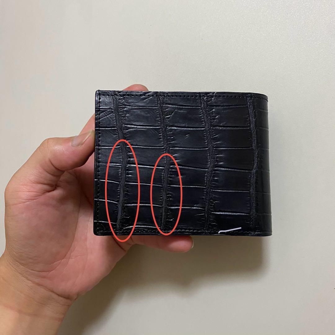 二つ折り財布　クロコダイルレザー ハンドメイド ※B級品