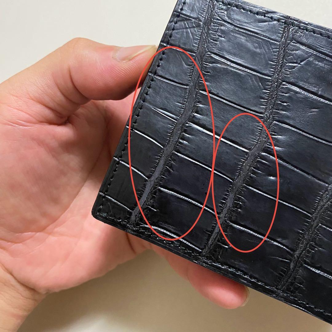二つ折り財布　クロコダイルレザー ハンドメイド ※B級品