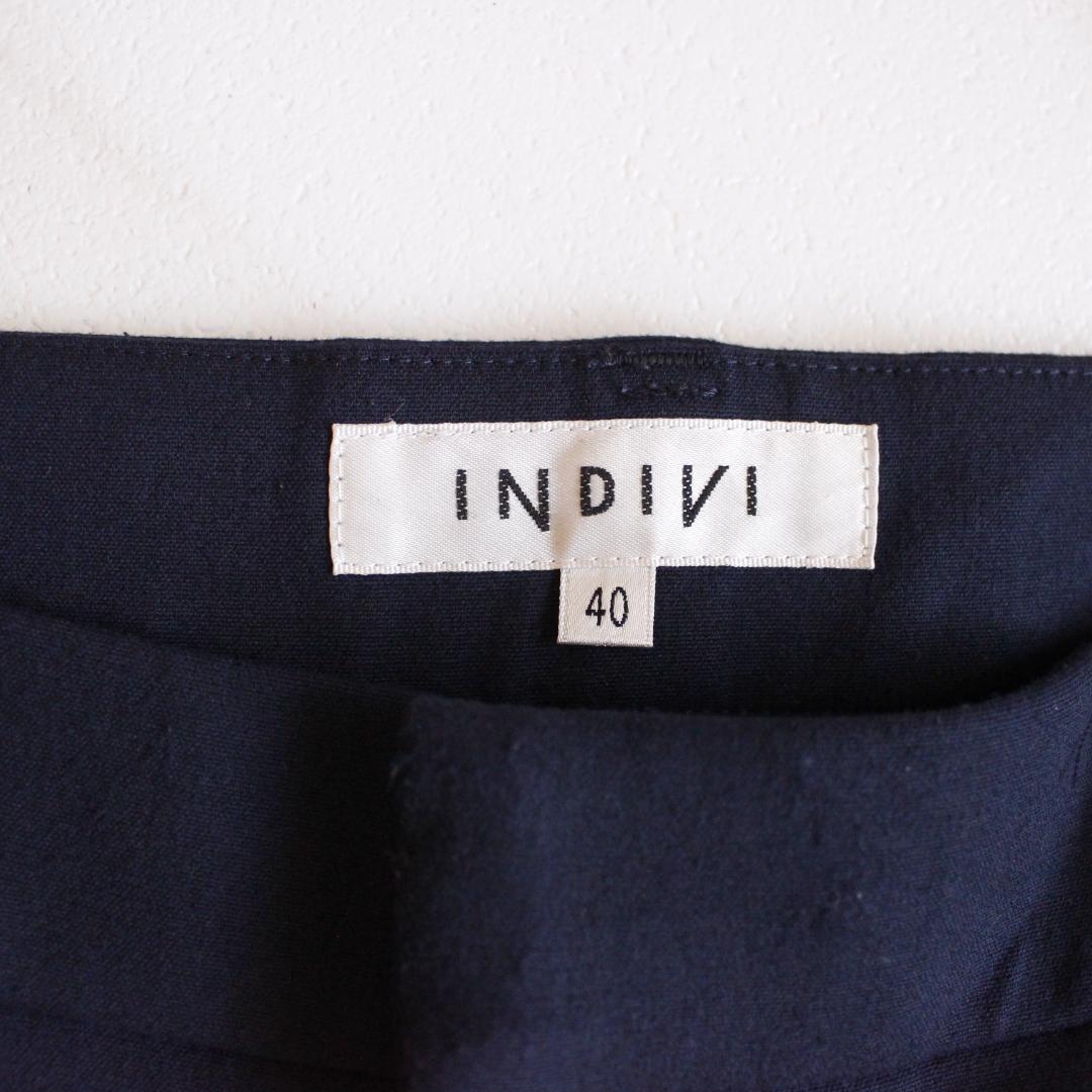 INDIVI ノーカラー セットアップスーツ Lサイズ ネイビー パンツ