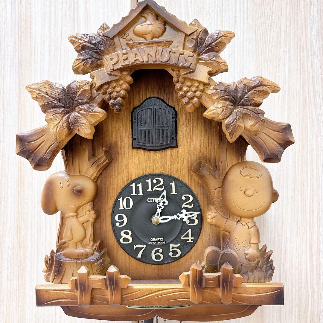 美品✨シチズン スヌーピー　鳩時計　からくり時計　ヴィンテージ　クォーツ　木彫り