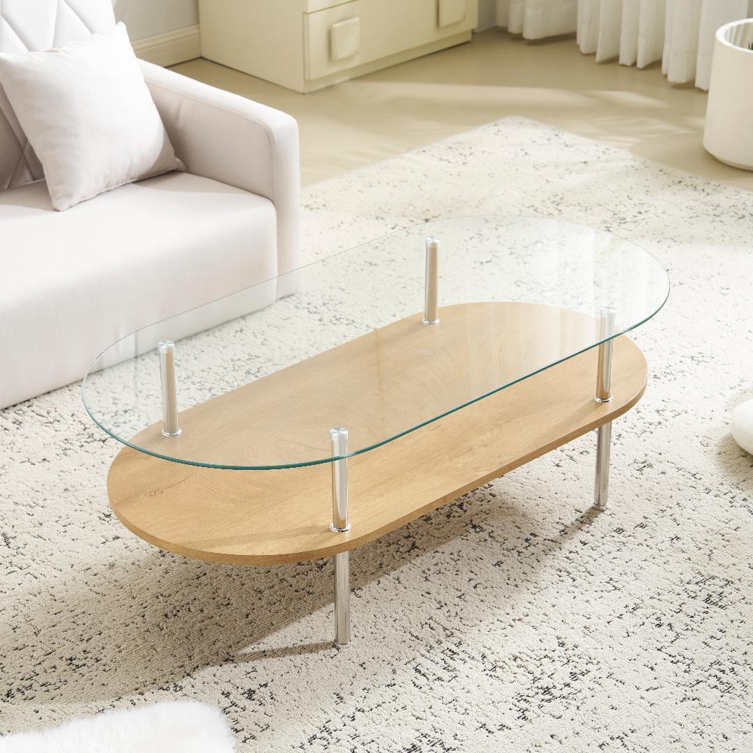 センターテーブル ローテーブル 組立て簡単 二段収納 強化ガラス 収納付