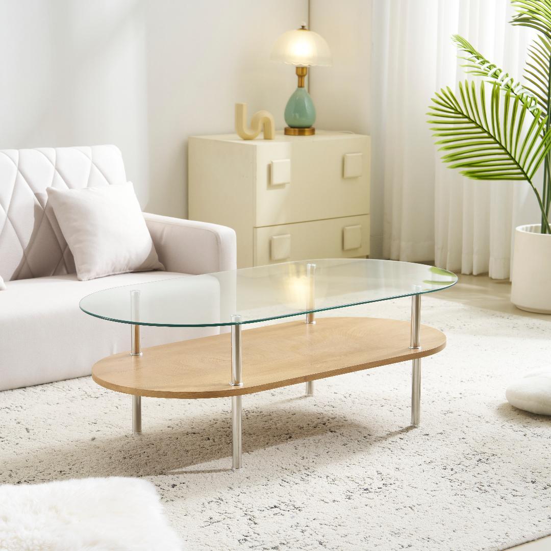 センターテーブル ローテーブル 組立て簡単 二段収納 強化ガラス 収納付