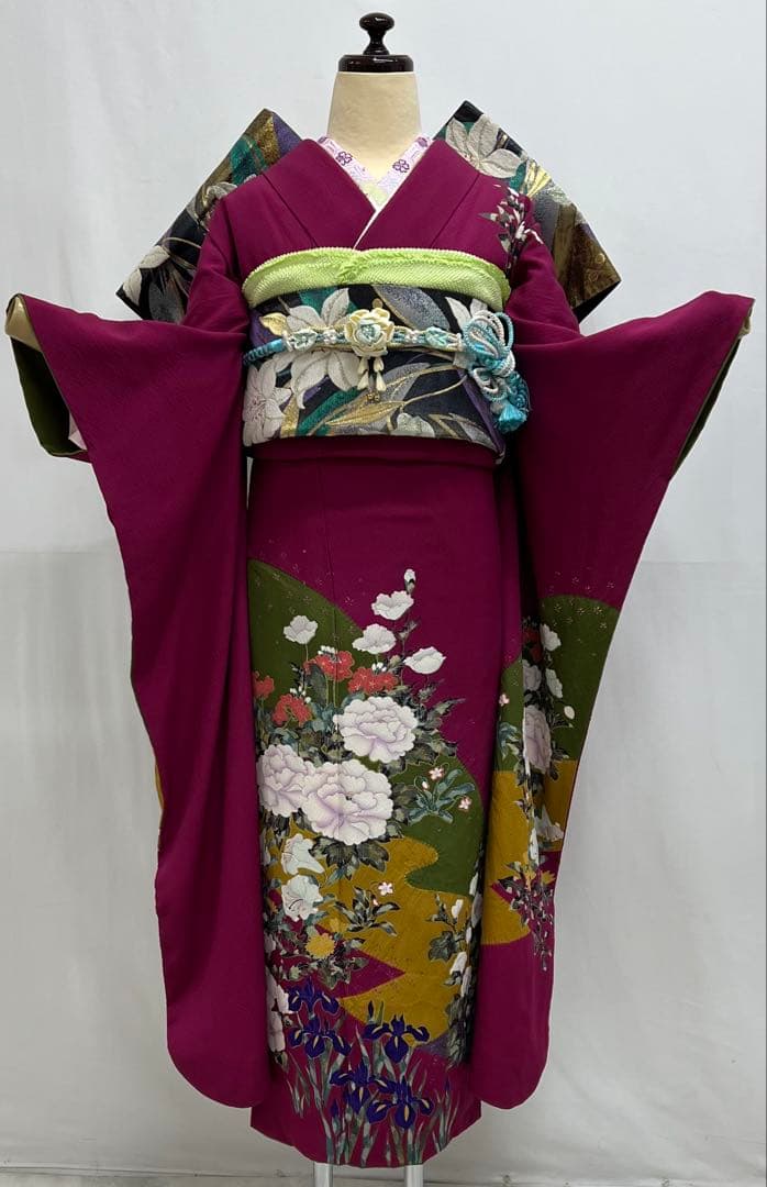 振り袖　フルセット　長襦袢　金彩加工　成人式　草花　作家物　ガード加工　676