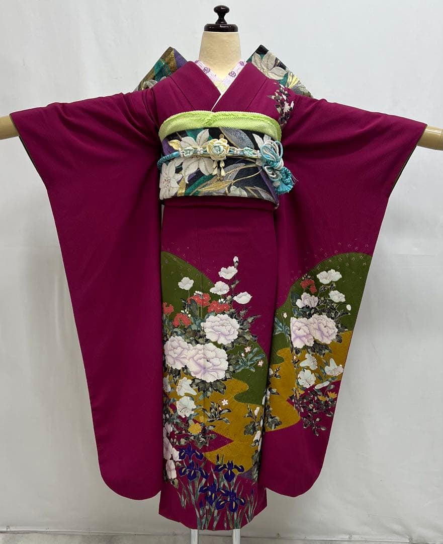 振り袖　フルセット　長襦袢　金彩加工　成人式　草花　作家物　ガード加工　676