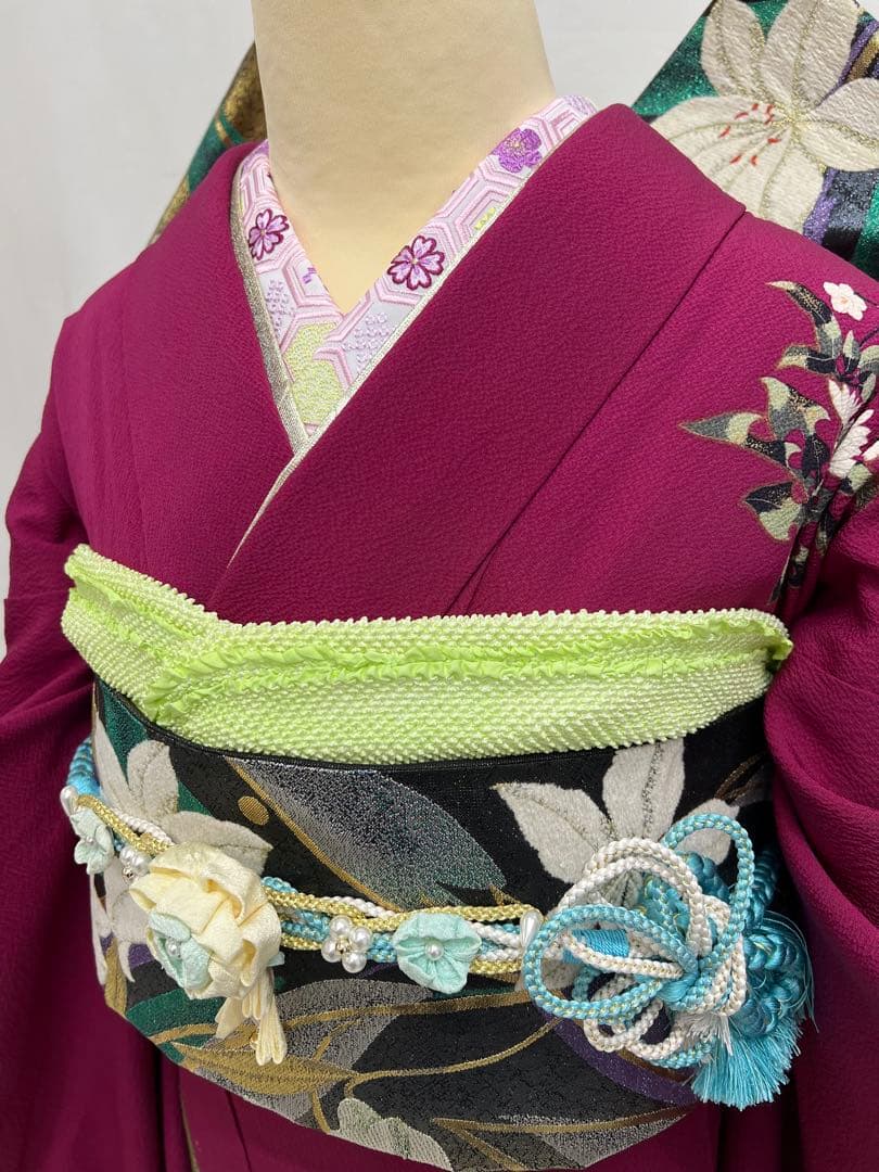 振り袖　フルセット　長襦袢　金彩加工　成人式　草花　作家物　ガード加工　676